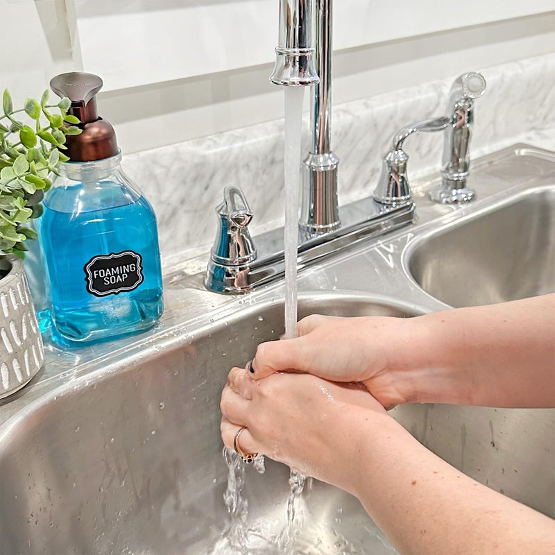 Cornucopia Brands 16-Ounce Square Glass Foaming Soap Dispensers (2-Pack, Clear Bottle w/Bronze Color Pump) - Image 4
